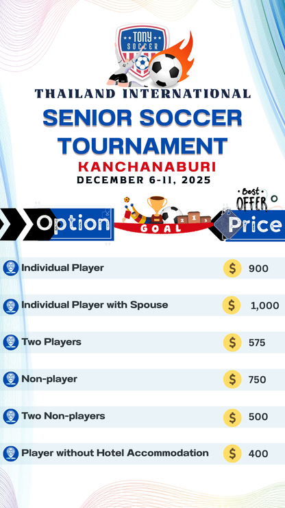 Thailand International Senior Soccer Tournament December 6-11, 2025